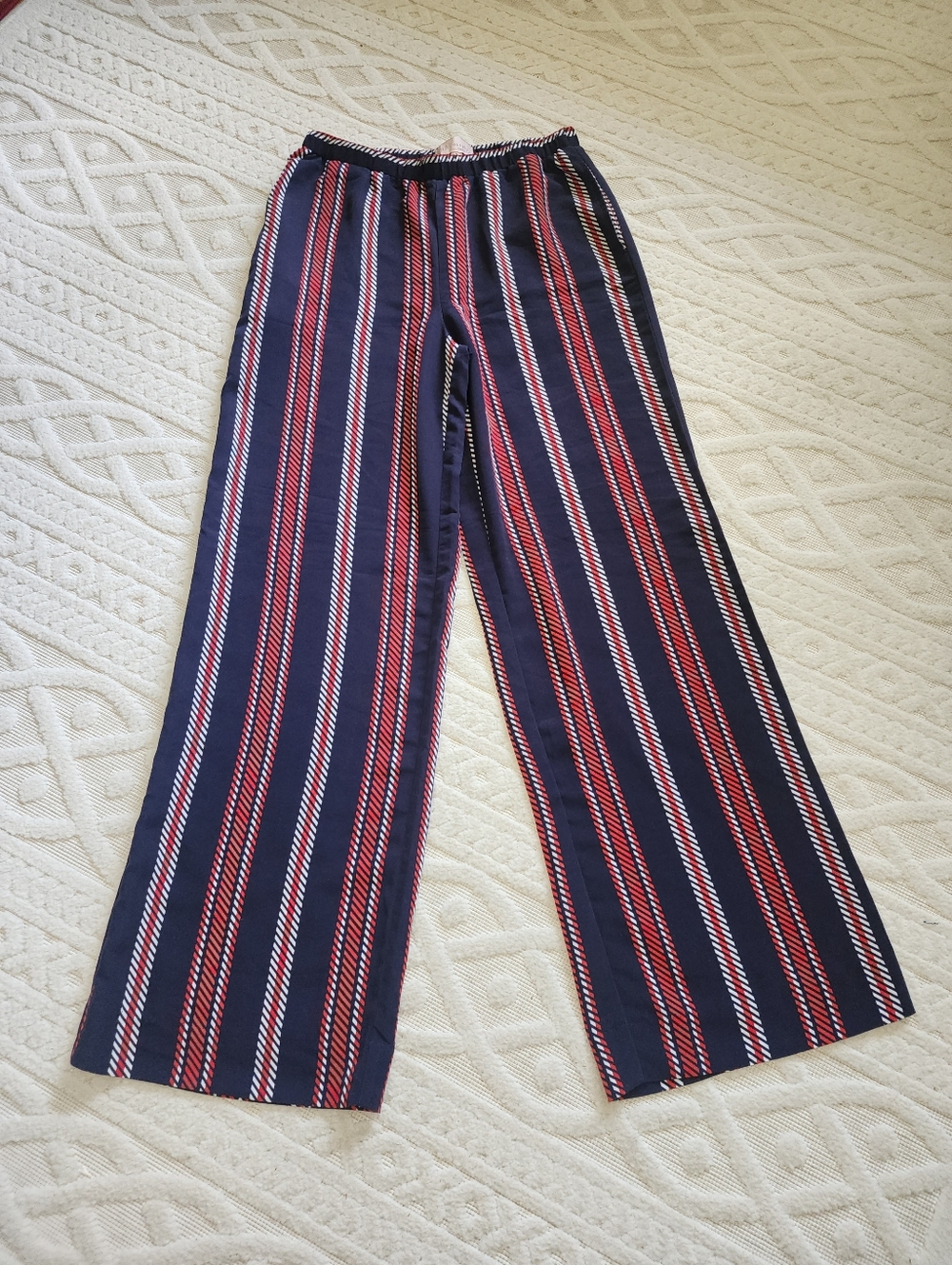 S Philosophy Navy Red and White Striped Wide-Leg High Rise Pullon Pants